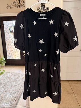 WHY Kids' Black Star-Embellished Casual Dress